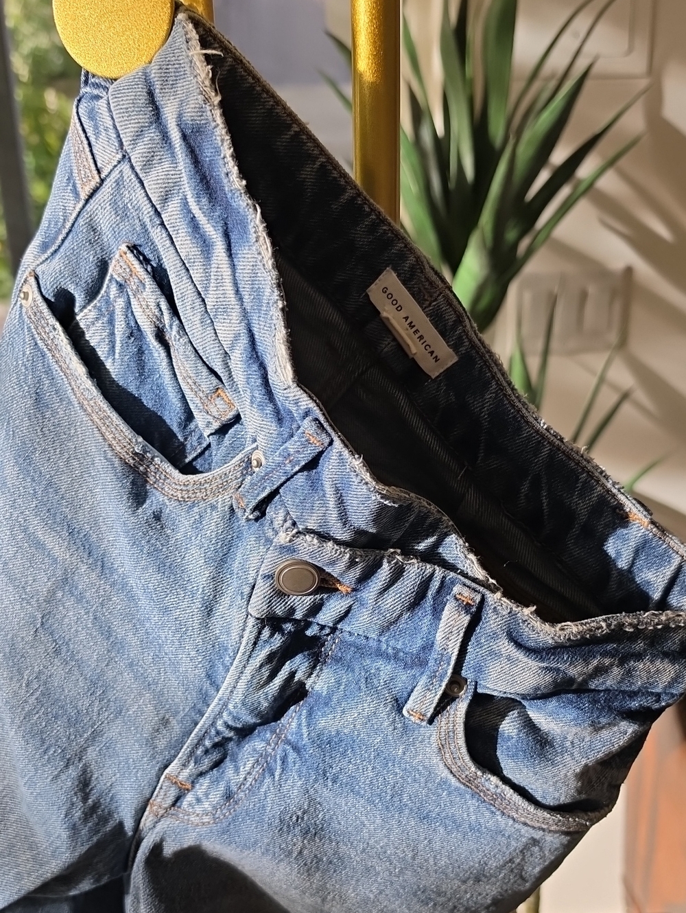 Good American Good Vintage Double Waistband Jeans Straight Leg Blue Medium
